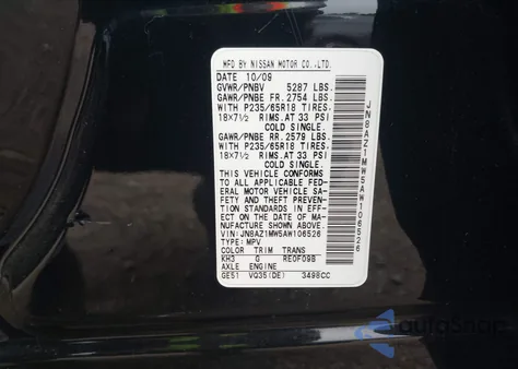 2010 Nissan Murano Sl z USA, uszkodzony, nr VIN JN8AZ1MW5AW106526